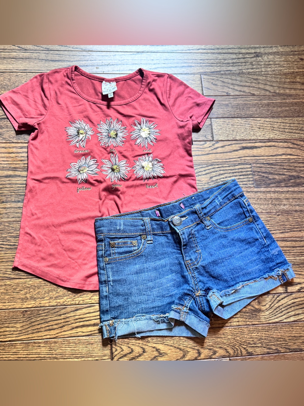 Belle Du Jour Rose Daisy Top with Vigoss Jean Shorts